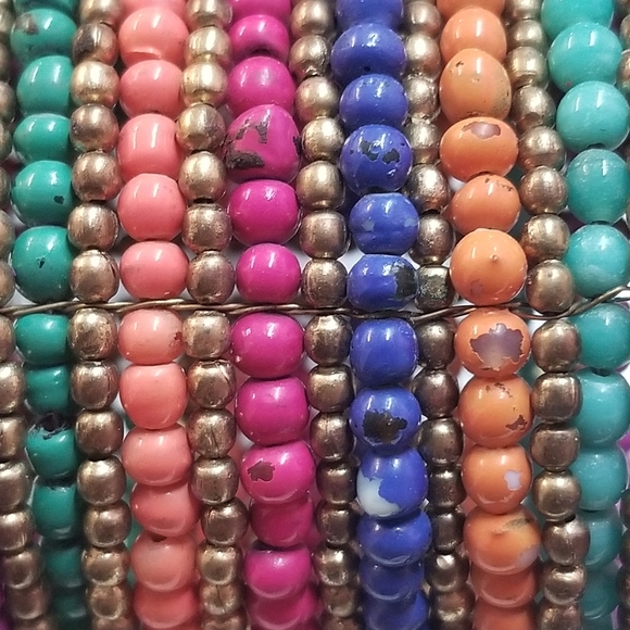 VINTAGE TALL HANDMADE MULTICOLOR SEED BEAD ETHNIC BOHO STATEMENT CUFF BRACELET - Picture 6 of 6